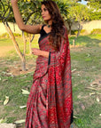 Red Madhagalo Ajrakh Modal Silk Saree