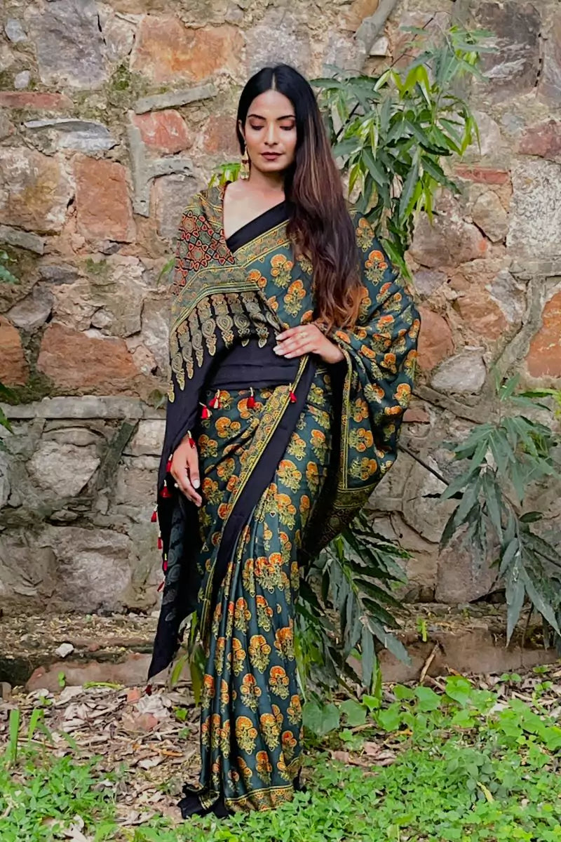 Ajrakh Modal Silk Saree