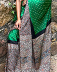 Green Bandhej Ajrakh Modal Silk Saree