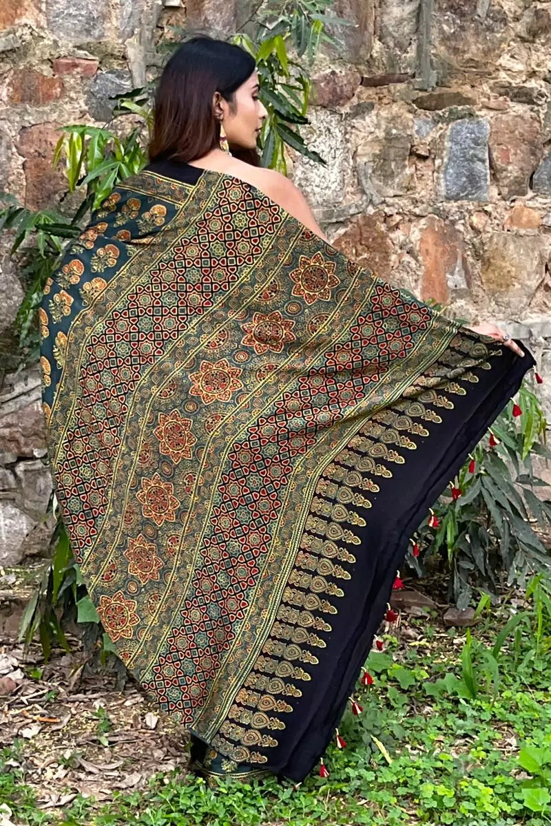 Ajrakh Modal Silk Saree