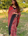 Red Madhagalo Ajrakh Modal Silk Saree