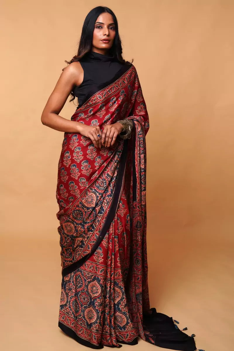 Ajrakh Modal Silk Saree