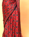 Red Modal Silk Ajrakh Saree