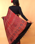 Red Ajrakh Silk Saree