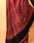 Red Modal Silk Ajrakh Saree