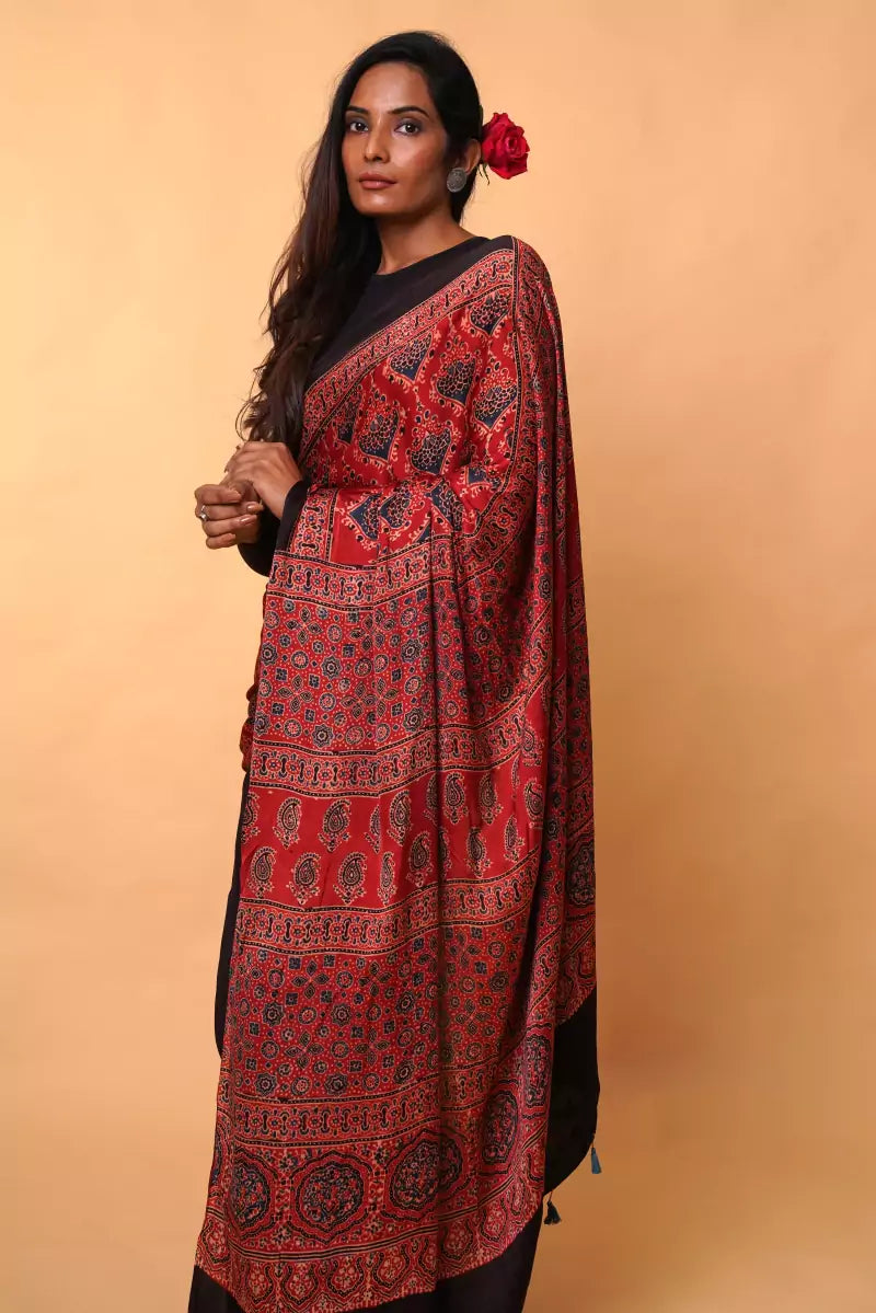 Buy Red Starry Ajrakh Modal Silk Saree Online - House Of Elegance – House  Of Elegance - Style That Inspires