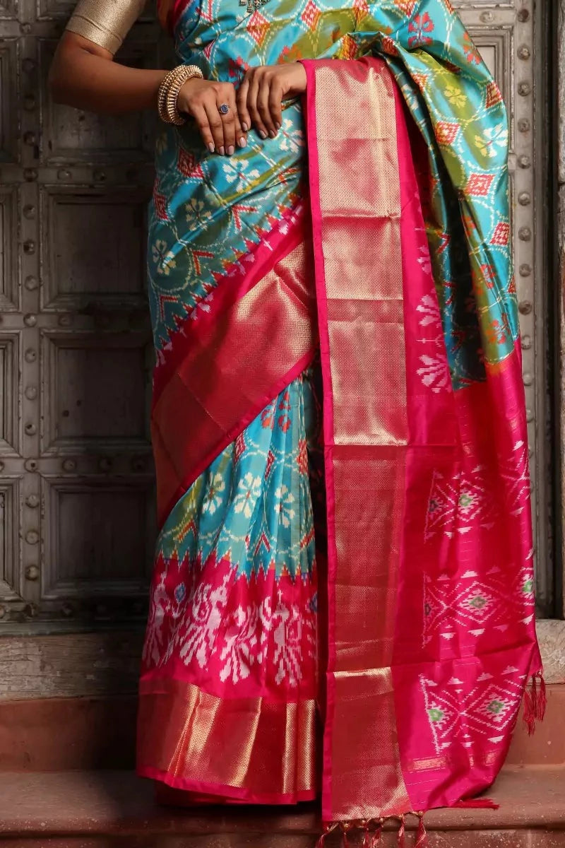 pink Pochampally Ikat Silk Saree