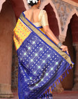 Yellow Blue Pochampally Ikat Silk Saree