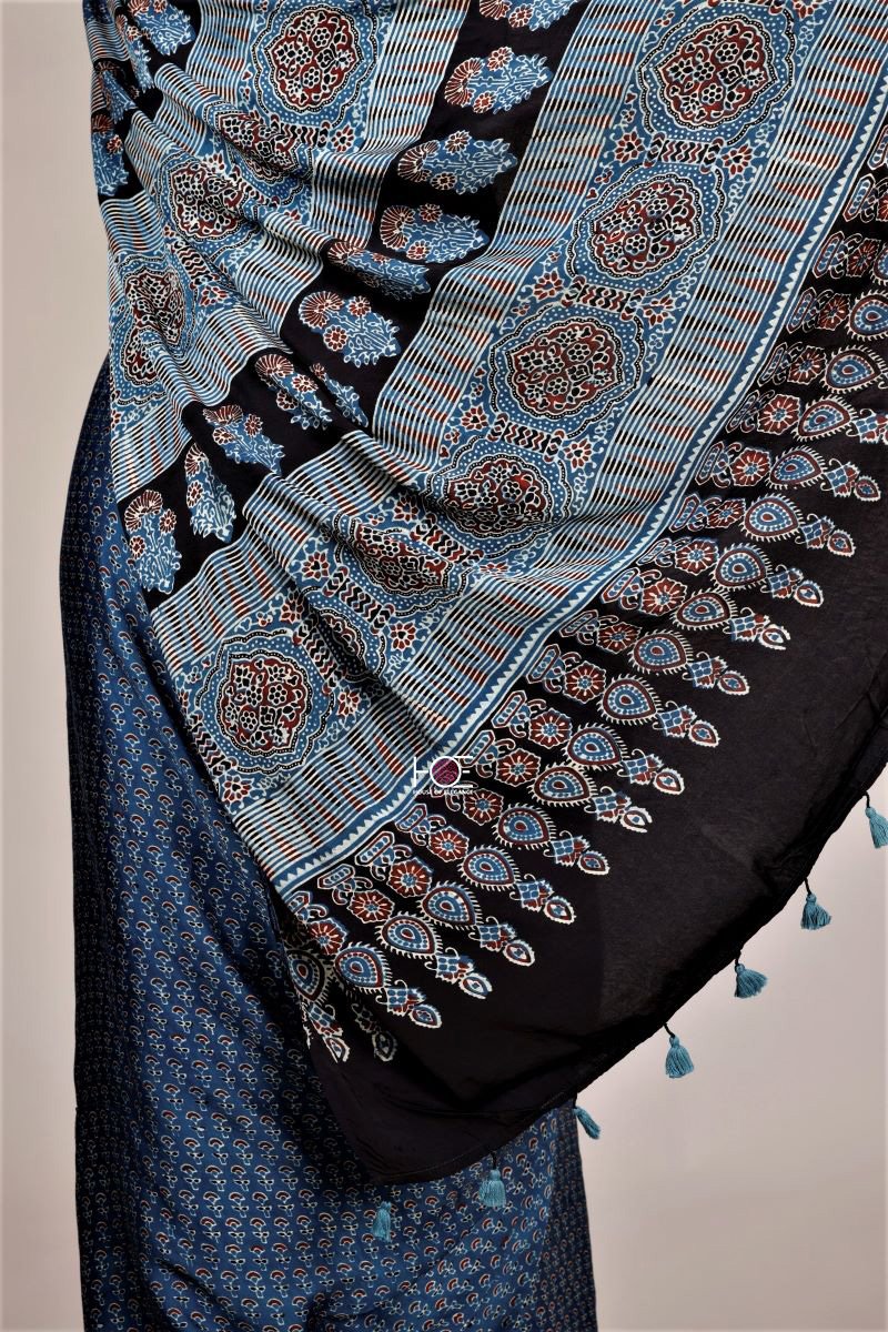 Blue Kutch work saree