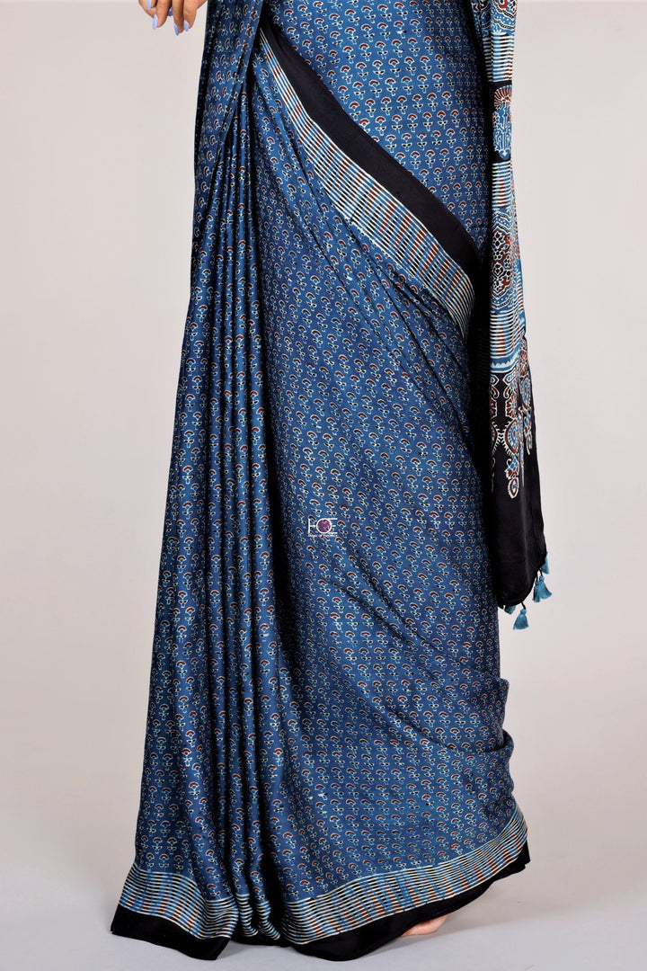 Indigo Modal silk Ajrakh Saree