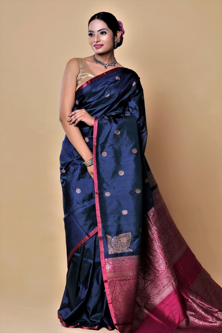 Blue Stria Banarasi Katan Silk Saree
