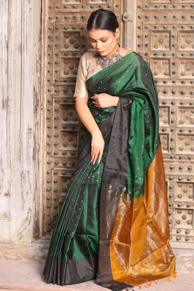 Green Black Kanjivaram Silk Saree