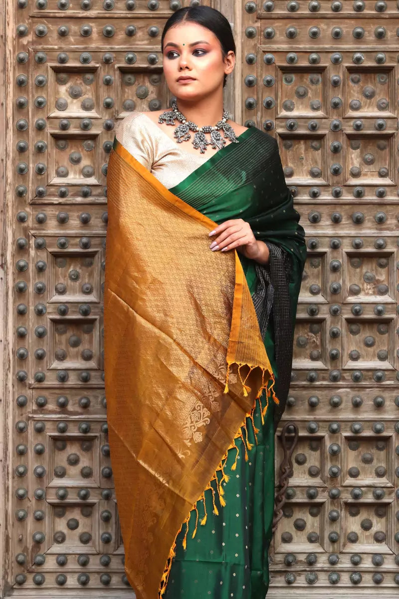 Green Black Kanchivaram Silk Saree