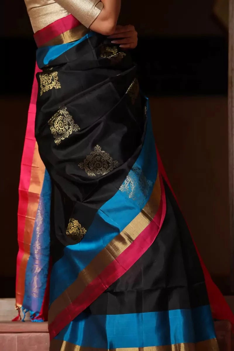 Black Blush Soft Silk Kanchipuram Saree