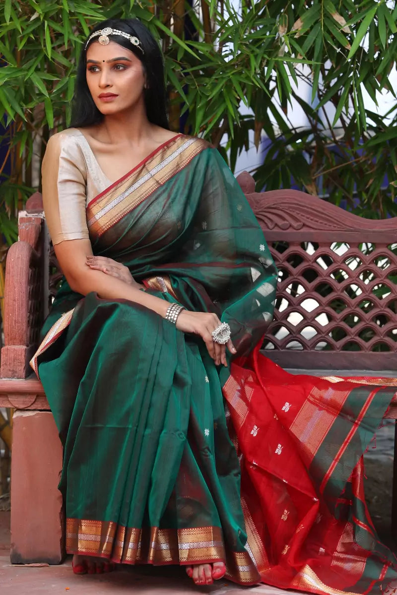 Green Maheshwari Cotton Silk Saree