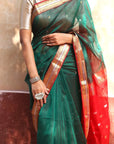 Jodha Green Maheshwari Cotton Silk Saree