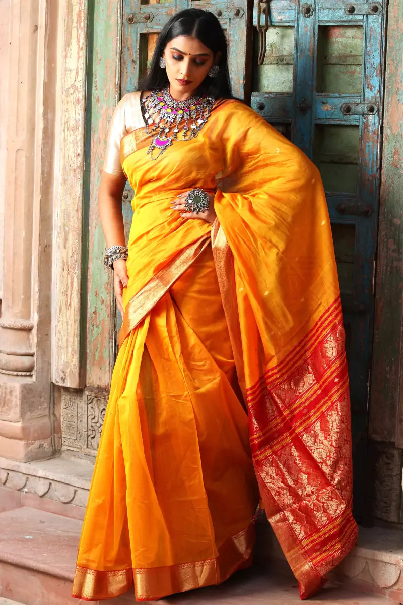 Yellow Maheshwari Saree