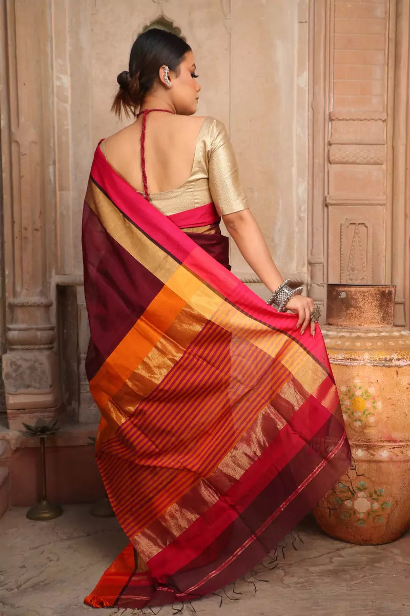 Maroon Maheshwari Saree