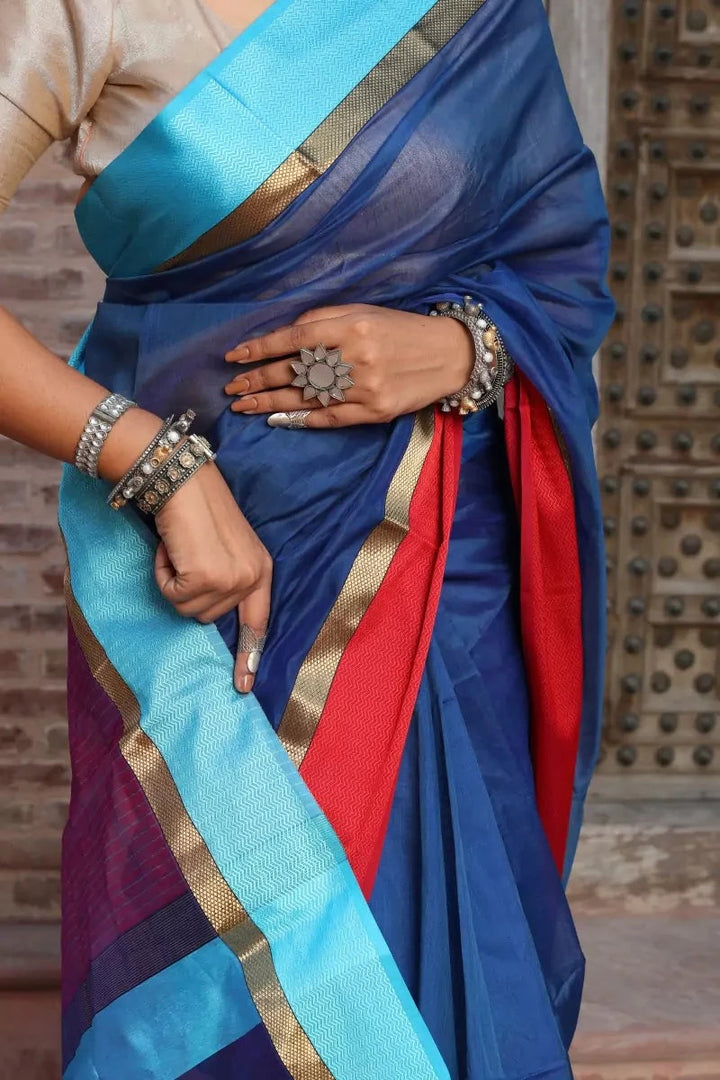Blue Maheshwari Cotton Silk Saree